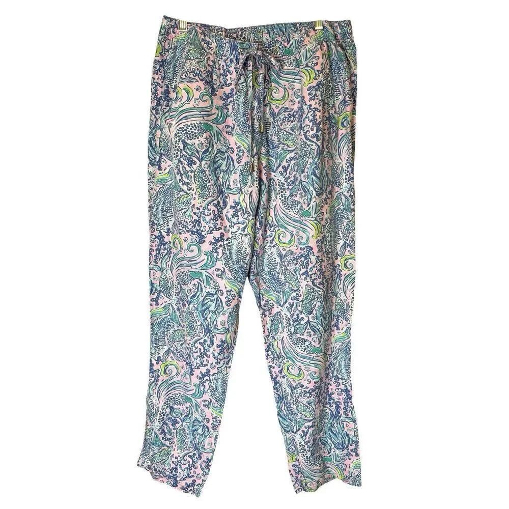 Lilly Pulitzer 100% Linen Drawstring Wide Leg LongβPants Designer Sz XL